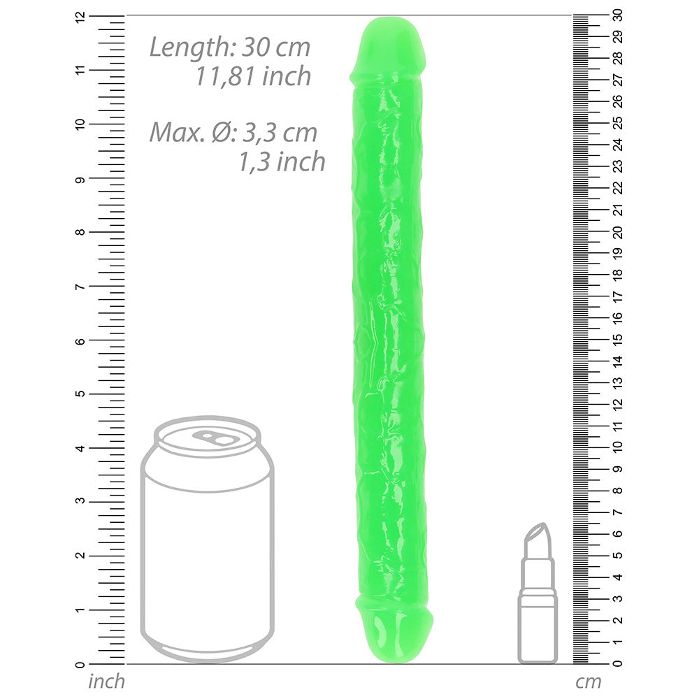 SHOTS - REALROCK GLOW IN THE DARK DOUBLE DONG 12 IN. DUAL ENDED DILDO NEON