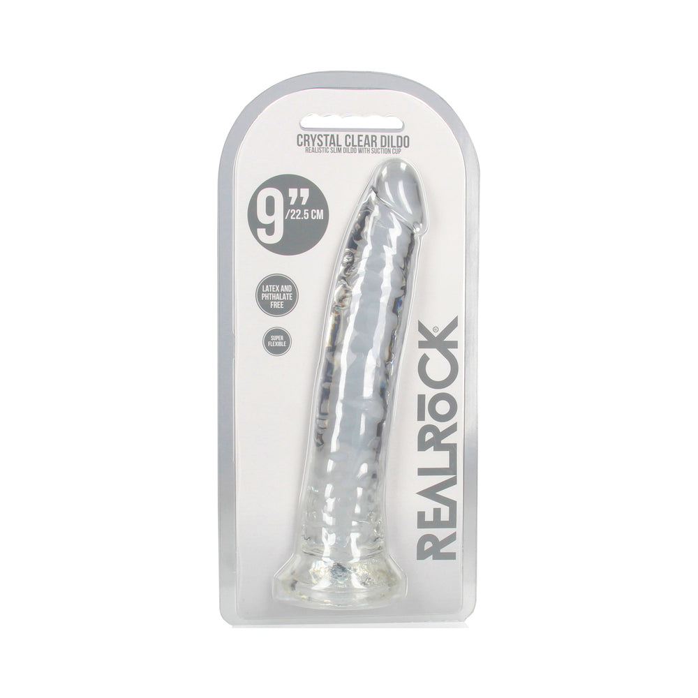 SHOTS - REALROCK CRYSTAL CLEAR SLIM 9 IN. DILDO TRANSPARENTE