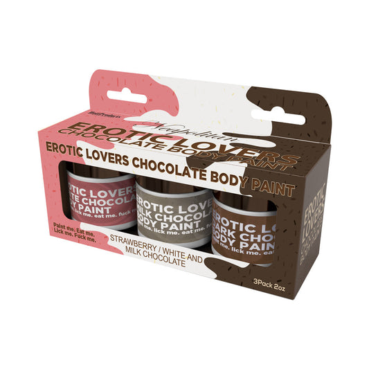HOTT PRODUCTS - EROTIC CHOCOLATE BODY PAINTS WHITE/MILK CHOCOLATE & STRAWBERRY (3 PACK)