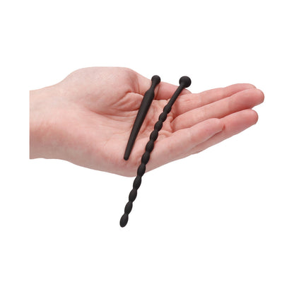 SHOTS - AI! CONJUNTO DE SONDA URETRAL EM SILICONE PARA INICIANTES PRETO 8 MM / 10 MM