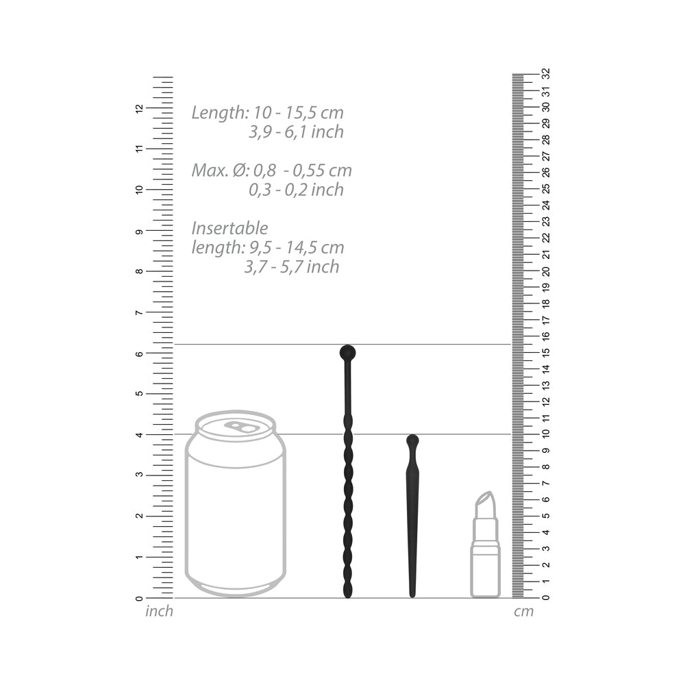 SHOTS - AI! CONJUNTO DE SONDA URETRAL EM SILICONE PARA INICIANTES PRETO 8 MM / 10 MM