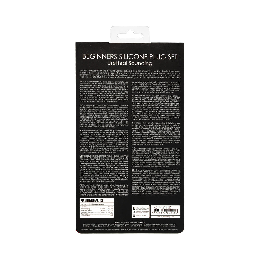 SHOTS - AI! CONJUNTO DE SONDA URETRAL EM SILICONE PARA INICIANTES PRETO 8 MM / 10 MM