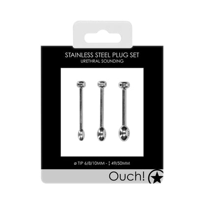 SHOTS - OUCH! STAINLESS STEEL URETHRAL SOUNDING PLUG SET 6 MM / 8 MM / 10 MM