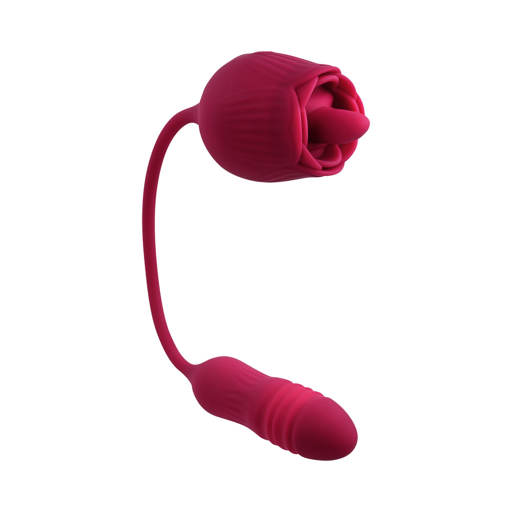 EVOLVED - WILD ROSE RECHARGEABLE DUAL-ENDED SILICONE THRUSTING EGG & FLICKING TONGUE VIBRATOR RED