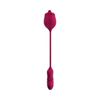 EVOLVED - WILD ROSE RECHARGEABLE DUAL-ENDED SILICONE THRUSTING EGG & FLICKING TONGUE VIBRATOR RED