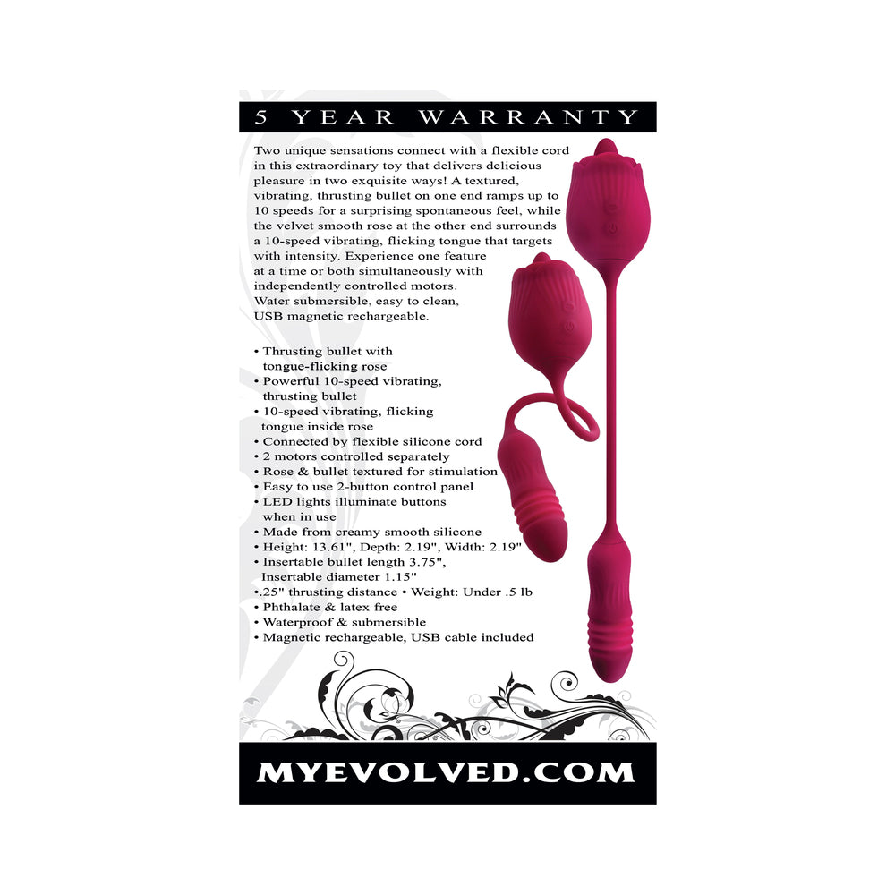 EVOLVED - WILD ROSE RECHARGEABLE DUAL-ENDED SILICONE THRUSTING EGG & FLICKING TONGUE VIBRATOR RED