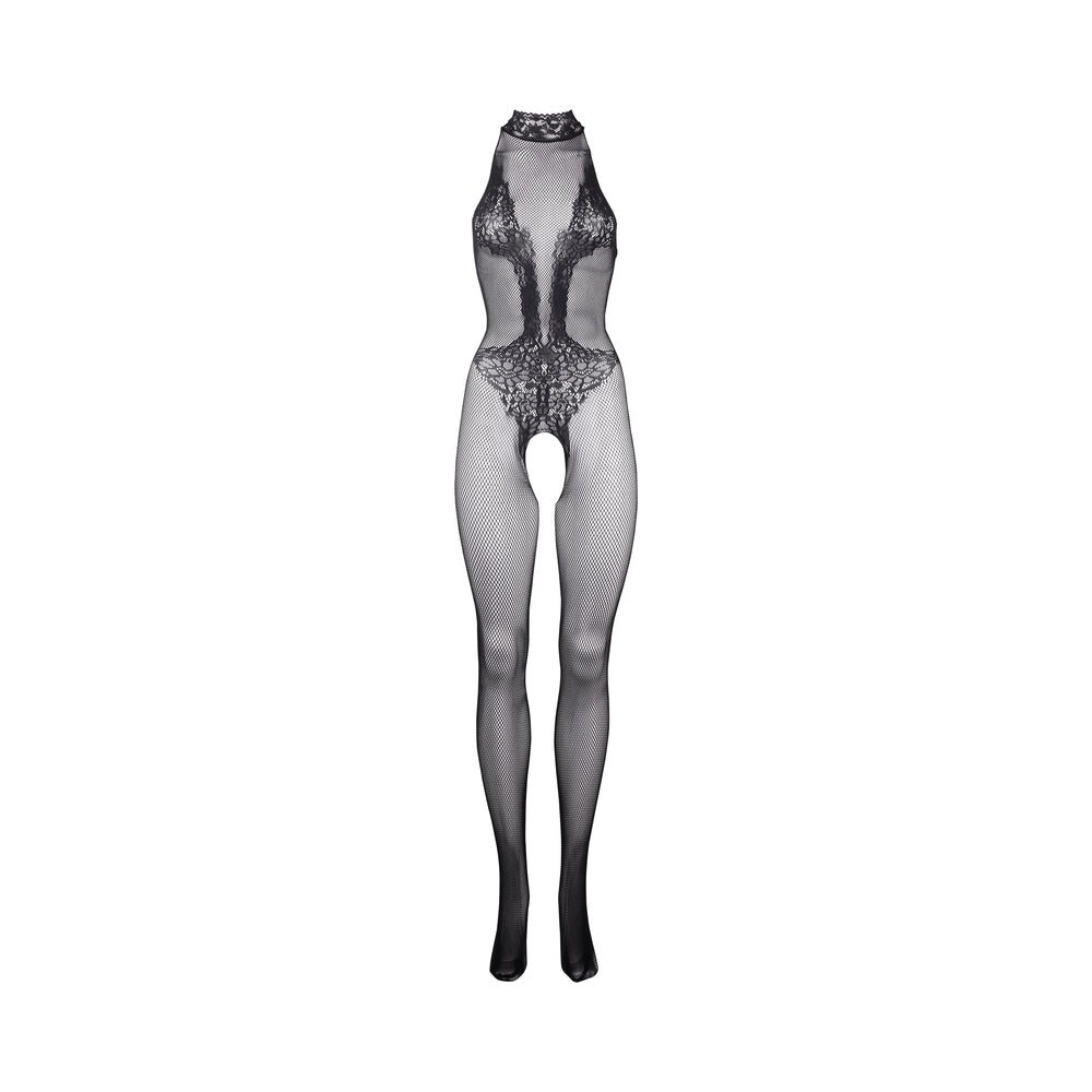 SHOTS - LE DESIR FISHNET & LACE HIGH-NECK BODYSTOCKING BLACK O/S