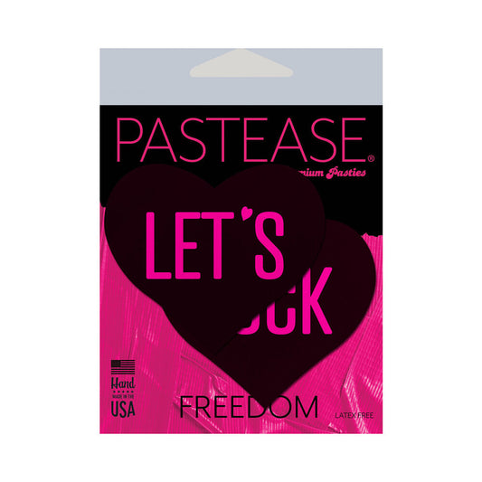 PASTEASE - LOVE: LET'S FUCK BLACK HEART ON NEON PINK BASE NIPPLE PASTIES