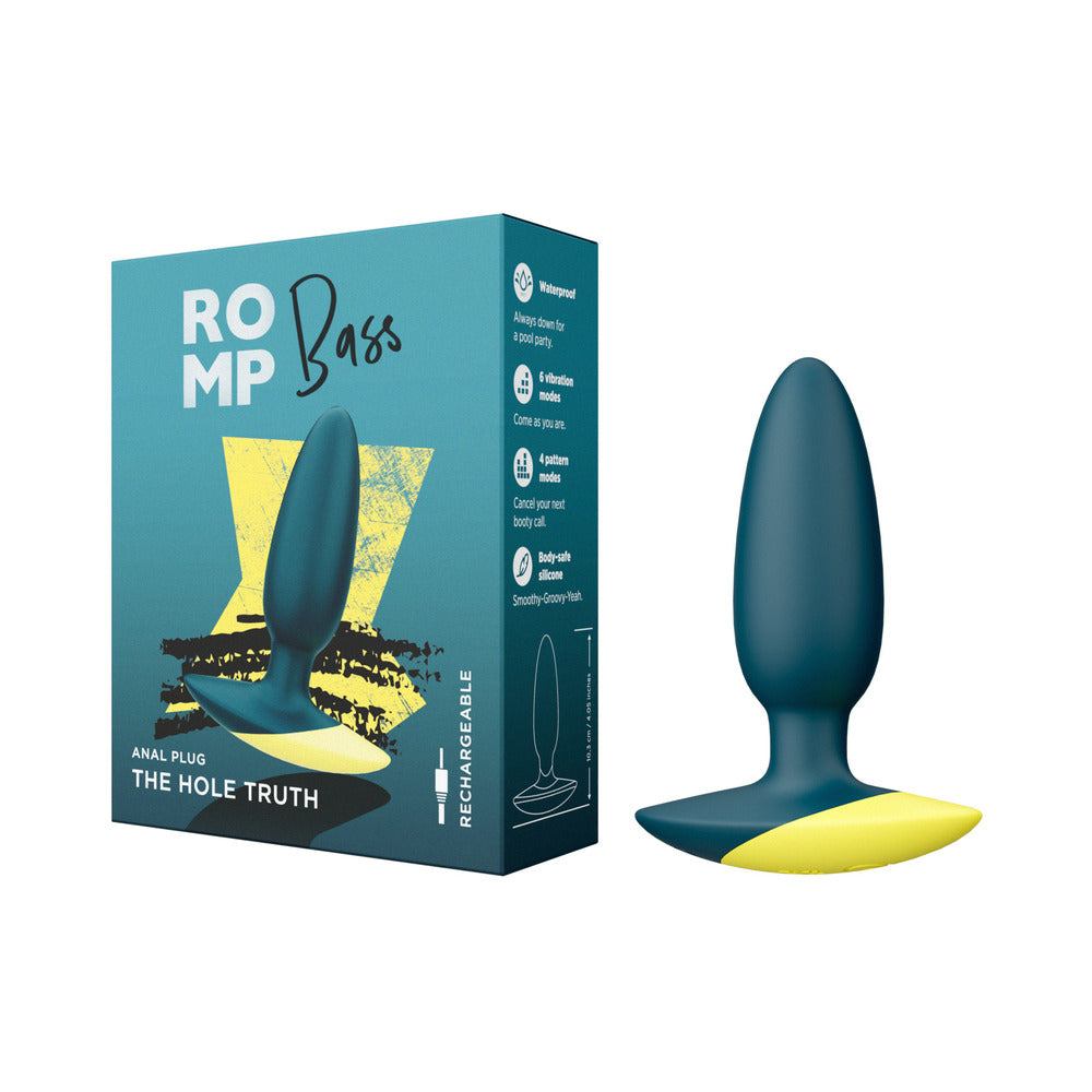 ROMP - RECHARGEABLE SILICONE VIBRATING ANAL PLUG BASS DARK GREEN