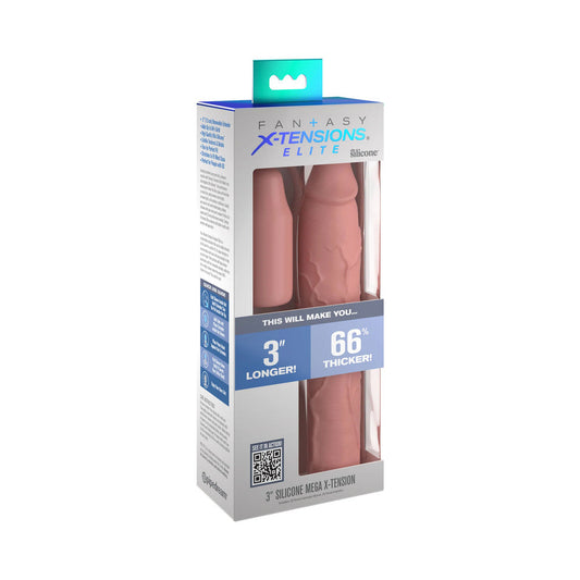 PIPEDREAM - FANTASY X-TENSIONS ELITE 9 IN. SILICONE MEGA EXTENSION SLEEVE WITH 3 IN. EXTENDER BEIGE