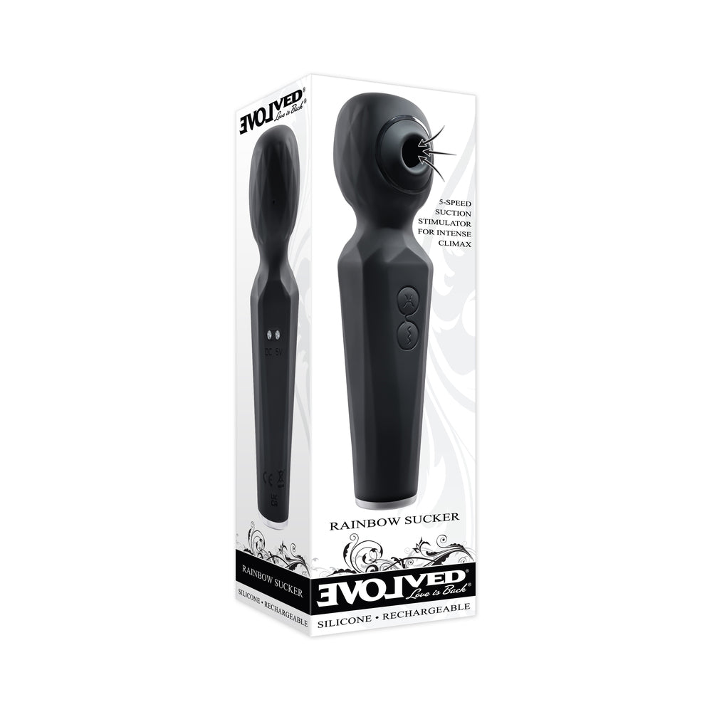 EVOLVED - VIBRADOR DE SUCÇÃO RAINBOW COM LUZ, RECARREGÁVEL, COM FUNÇÃO DUPLA E VENTOSA EM SILICONE, PRETO