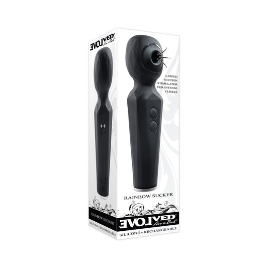EVOLVED - VIBRADOR DE SUCÇÃO RAINBOW COM LUZ, RECARREGÁVEL, COM FUNÇÃO DUPLA E VENTOSA EM SILICONE, PRETO