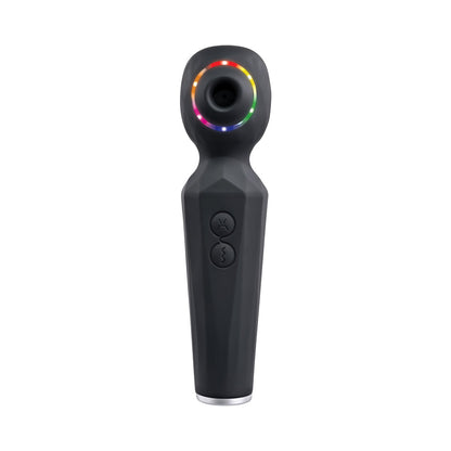 EVOLVED - VIBRADOR DE SUCÇÃO RAINBOW COM LUZ, RECARREGÁVEL, COM FUNÇÃO DUPLA E VENTOSA EM SILICONE, PRETO
