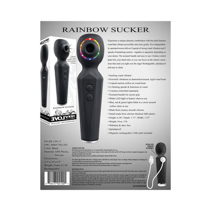 EVOLVED - VIBRADOR DE SUCÇÃO RAINBOW COM LUZ, RECARREGÁVEL, COM FUNÇÃO DUPLA E VENTOSA EM SILICONE, PRETO