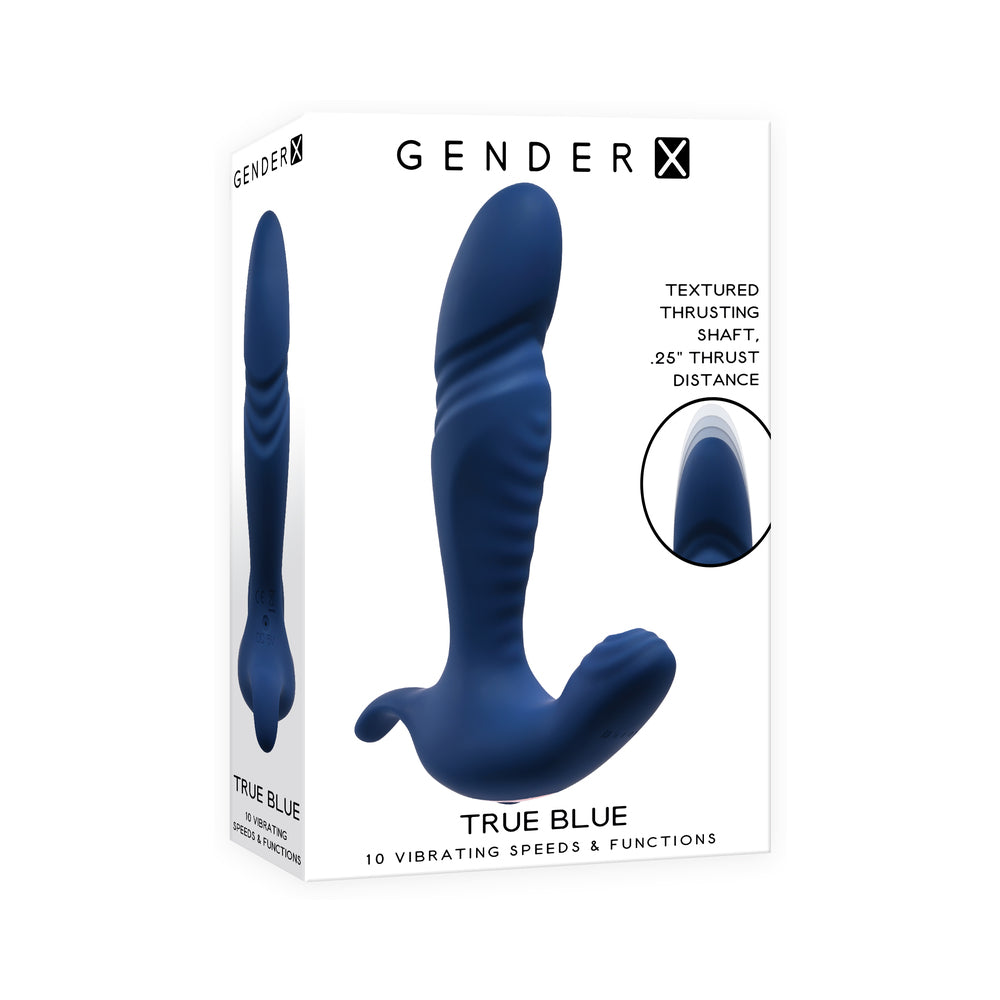GENDER X - TRUE BLUE RECHARGEABLE THRUSTING SILICONE VIBRATOR BLUE