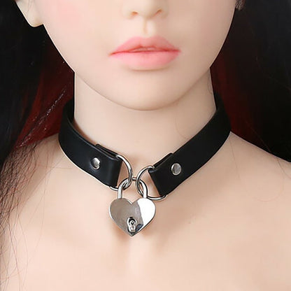 PLE'SUR - PVC COLLAR WITH HEART LOCK & KEY BLACK BAG PACKAGING