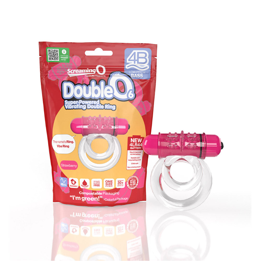 SCREAMING O - 4B DOUBLEO 6 VIBRATING DOUBLE COCK RING STRAWBERRY
