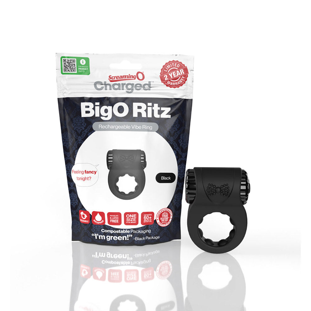 SCREAMING O - CHARGED BIG O RITZ RECHARGEABLE VIBRATING SILICONE COCK RING BLACK
