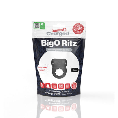 SCREAMING O - CHARGED BIG O RITZ RECHARGEABLE VIBRATING SILICONE COCK RING BLACK