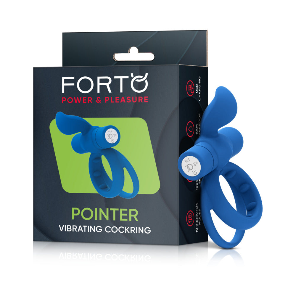 FORTO - POINTER RECHARGEABLE SILICONE VIBRATING DUAL COCKRING WITH EXTERNAL STIMULATOR