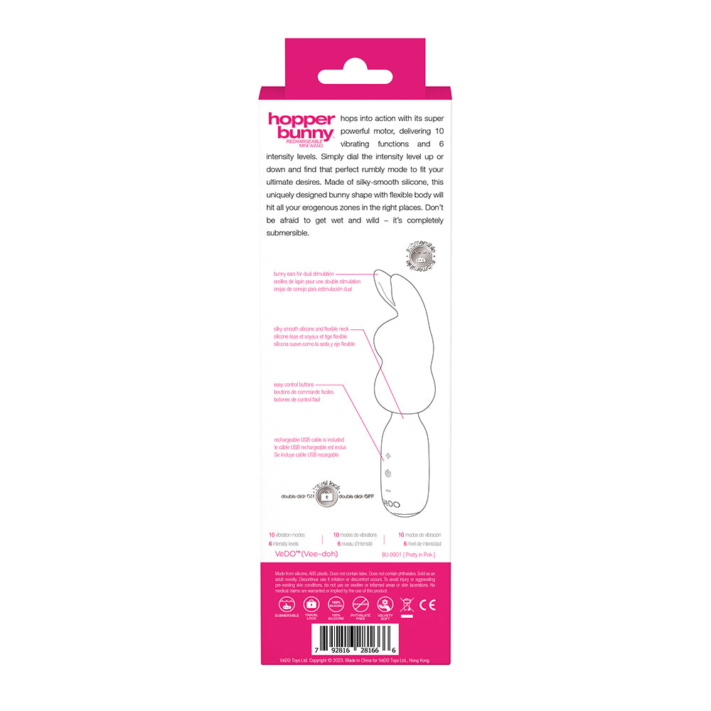 VEDO - HOPPER BUNNY RECHARGEABLE SILICONE MINI WAND VIBRATOR PINK