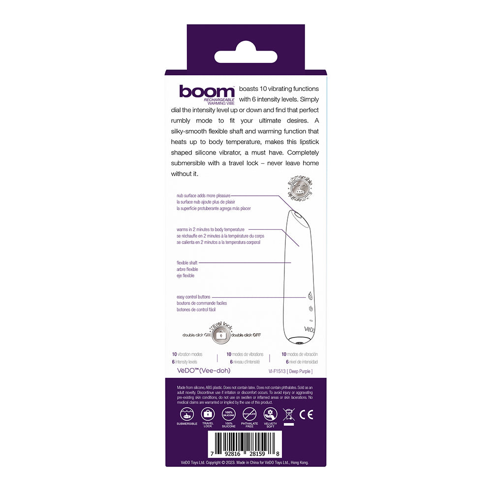 VEDO - VIBRADOR SLIMLINE DE SILICONE RECARREGÁVEL COM AQUECIMENTO BOOM