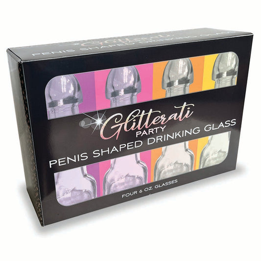 LITTLE GENIE - GLITTERATI PARTY 6 OZ. PENIS SHAPED DRINKING GLASS 4-PACK