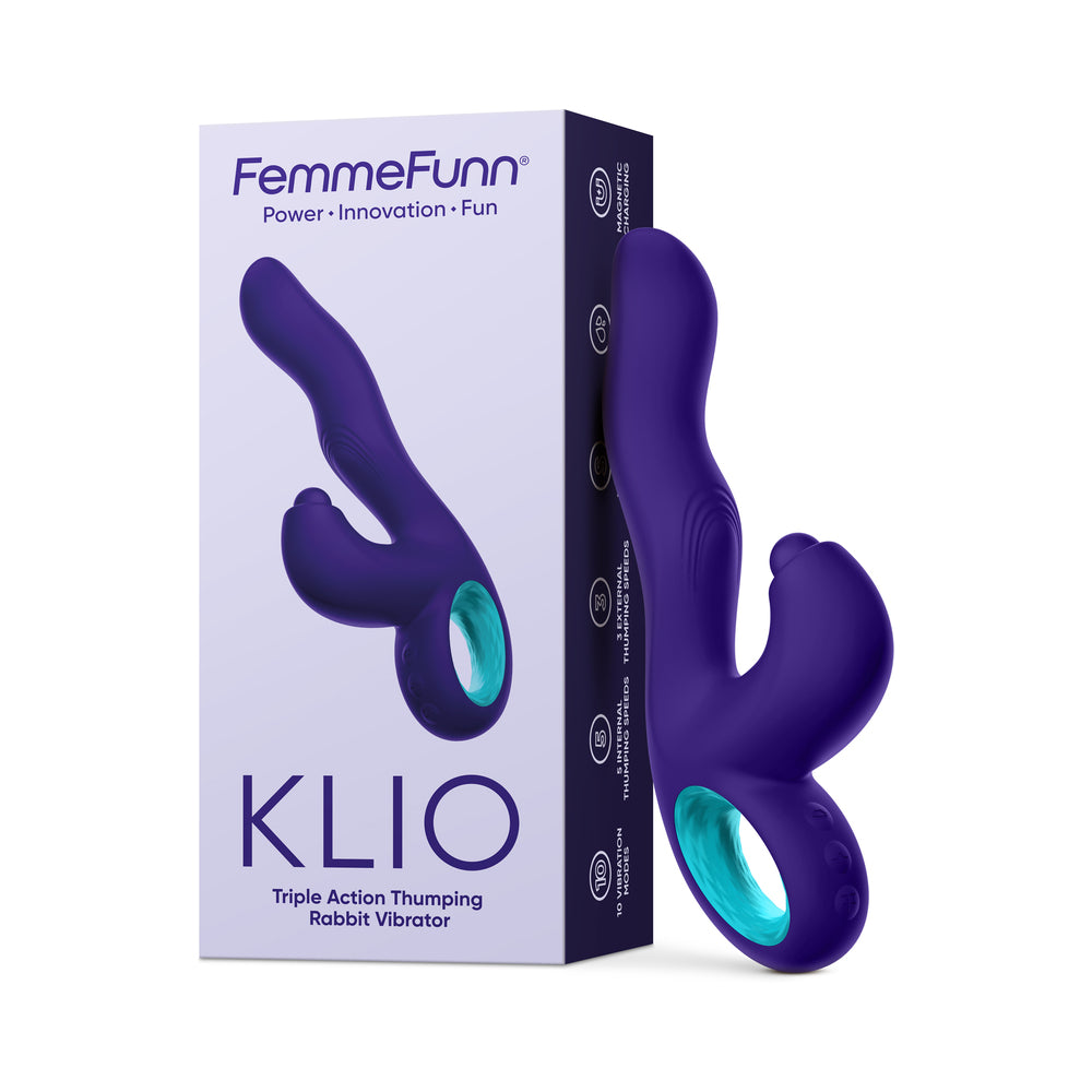 FEMMEFUNN - KLIO RECHARGEABLE SILICONE TRIPLE ACTION THUMPING RABBIT VIBRATOR DARK PURPLE