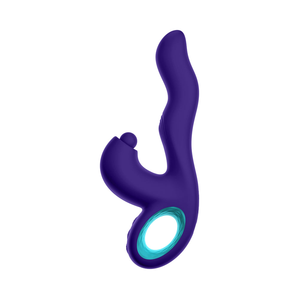FEMMEFUNN - KLIO RECHARGEABLE SILICONE TRIPLE ACTION THUMPING RABBIT VIBRATOR DARK PURPLE