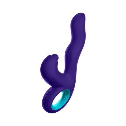 FEMMEFUNN - KLIO RECHARGEABLE SILICONE TRIPLE ACTION THUMPING RABBIT VIBRATOR DARK PURPLE
