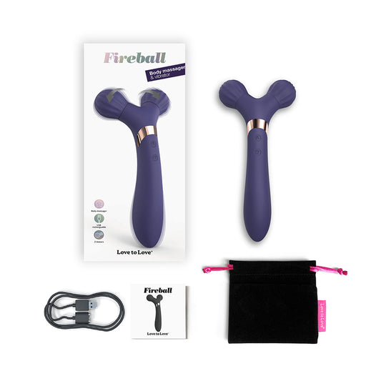LOVELY PLANET - MASSAJADOR E VIBRADOR CORPORAL DE SILICONE RECARREGÁVEL DE PONTA DUPLA FIREBALL MIDNIGHT INDIGO