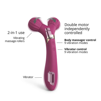 LOVELY PLANET - MASSAJADOR CORPORAL E VIBRADOR DE SILICONE RECARREGÁVEL DE PONTA DUPLA FIREBALL PLUM STAR