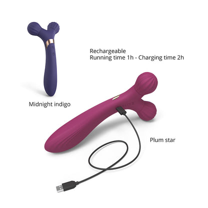 LOVELY PLANET - MASSAJADOR CORPORAL E VIBRADOR DE SILICONE RECARREGÁVEL DE PONTA DUPLA FIREBALL PLUM STAR