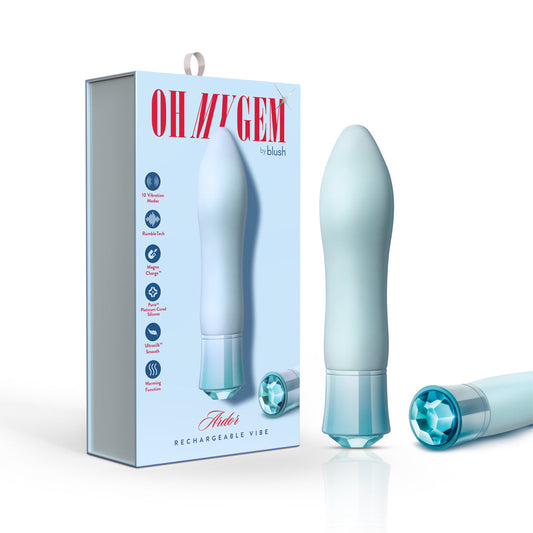 BLUSH - OH MY GEM ARDOR RECHARGEABLE WARMING SILICONE TAPERED VIBRATOR AQUAMARINE
