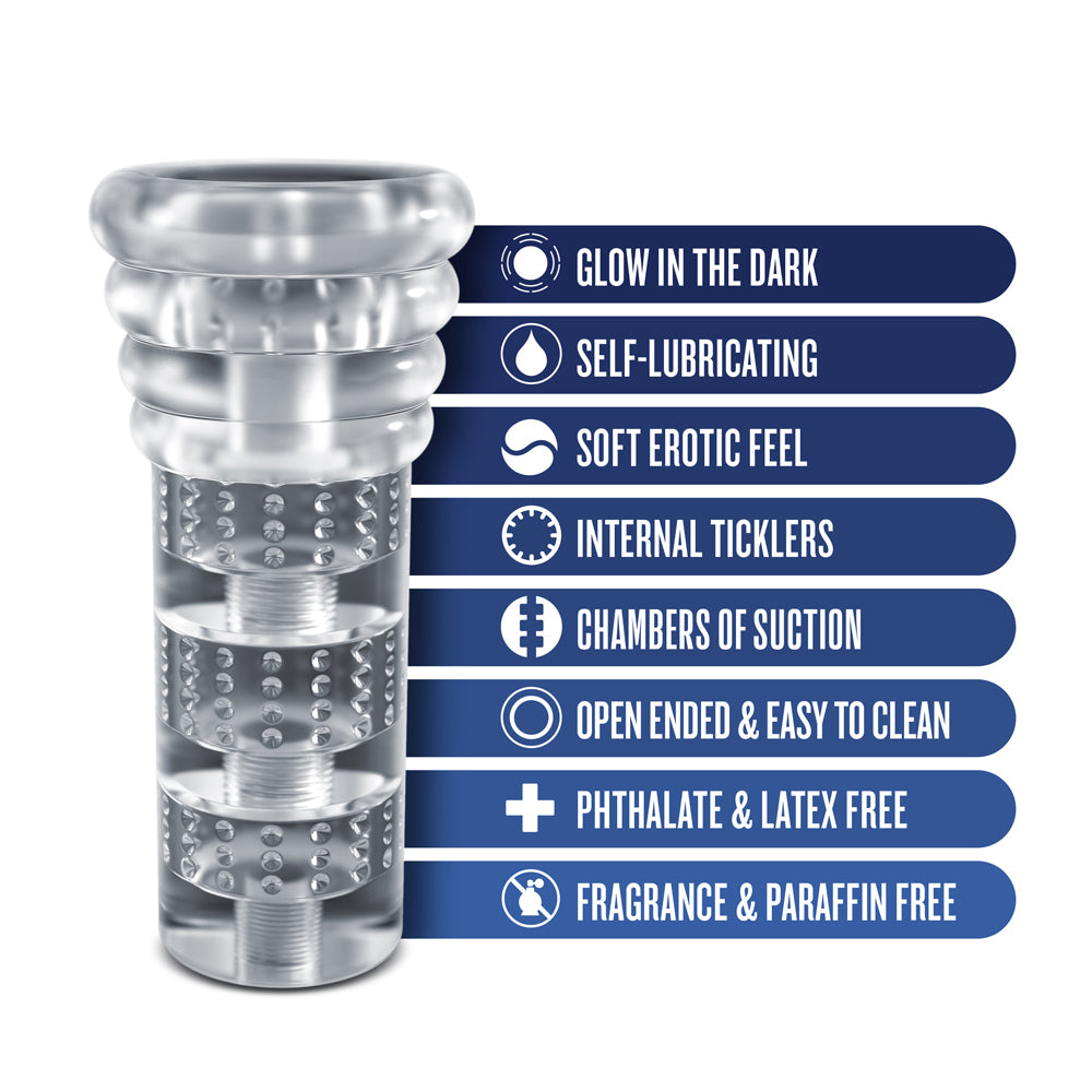 BLUSH - RIZE! LUZ GLOW IN THE DARK SELF-LUBRICATING STROKER CLEAR
