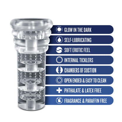 BLUSH - RIZE! LUZ GLOW IN THE DARK SELF-LUBRICATING STROKER CLEAR