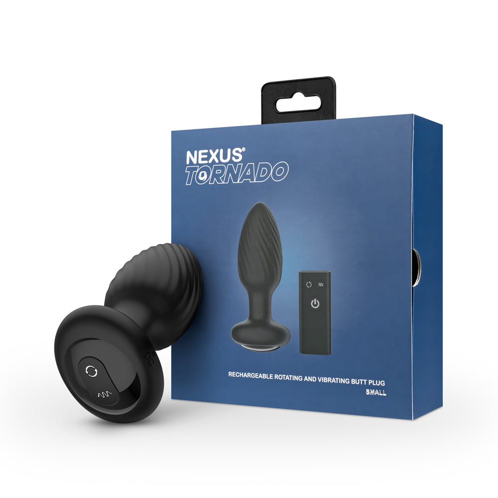 NEXUS - TORNADO RECHARGEABLE REMOTE-CONTROLLED ROTATING & VIBRATING TEXTURED SILICONE ANAL PLUG BLACK