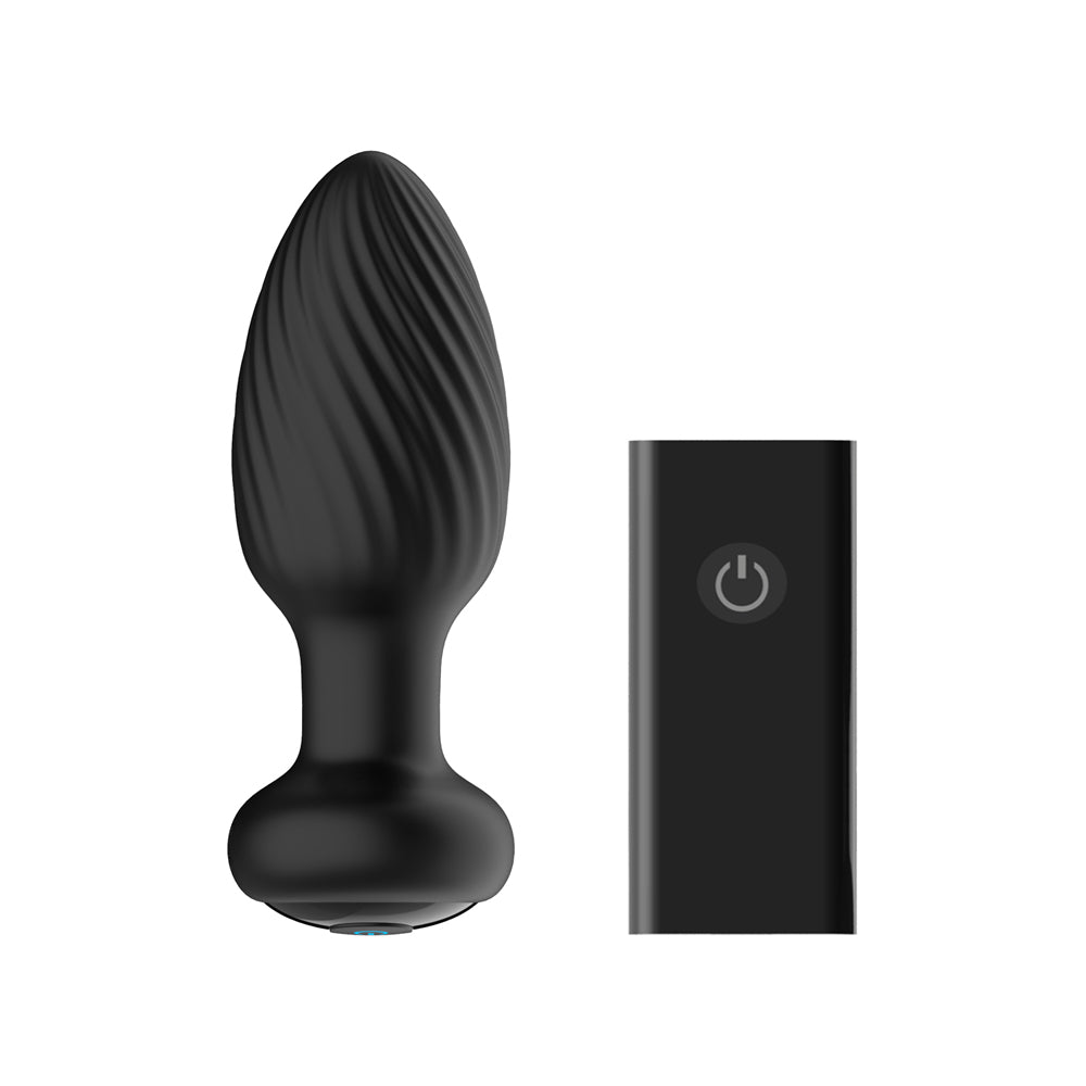NEXUS - TORNADO RECHARGEABLE REMOTE-CONTROLLED ROTATING & VIBRATING TEXTURED SILICONE ANAL PLUG BLACK