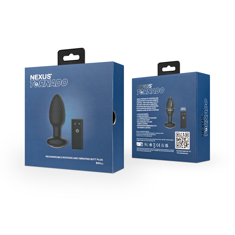NEXUS - TORNADO RECHARGEABLE REMOTE-CONTROLLED ROTATING & VIBRATING TEXTURED SILICONE ANAL PLUG BLACK