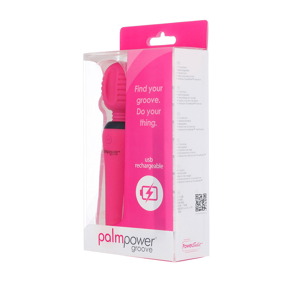 BMS - PALMPOWER GROOVE RECHARGEABLE SILICONE MINI WAND MASSAGER FUCHSIA