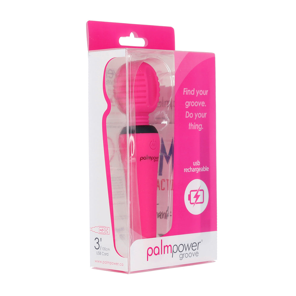 BMS - PALMPOWER GROOVE RECHARGEABLE SILICONE MINI WAND MASSAGER FUCHSIA