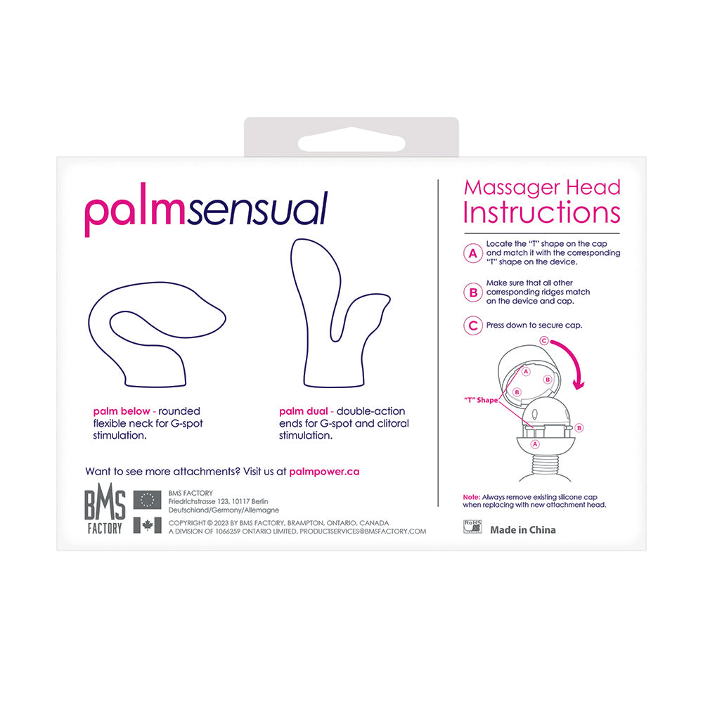 BMS - PALMPOWER PALMSENSUAL ATTACHMENTS 2-PIECE SILICONE MASSAGER HEADS BLUE
