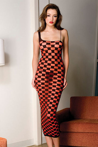 MUSIC LEGS - VESTIDO ROJO C/CUADROS NEGROS
