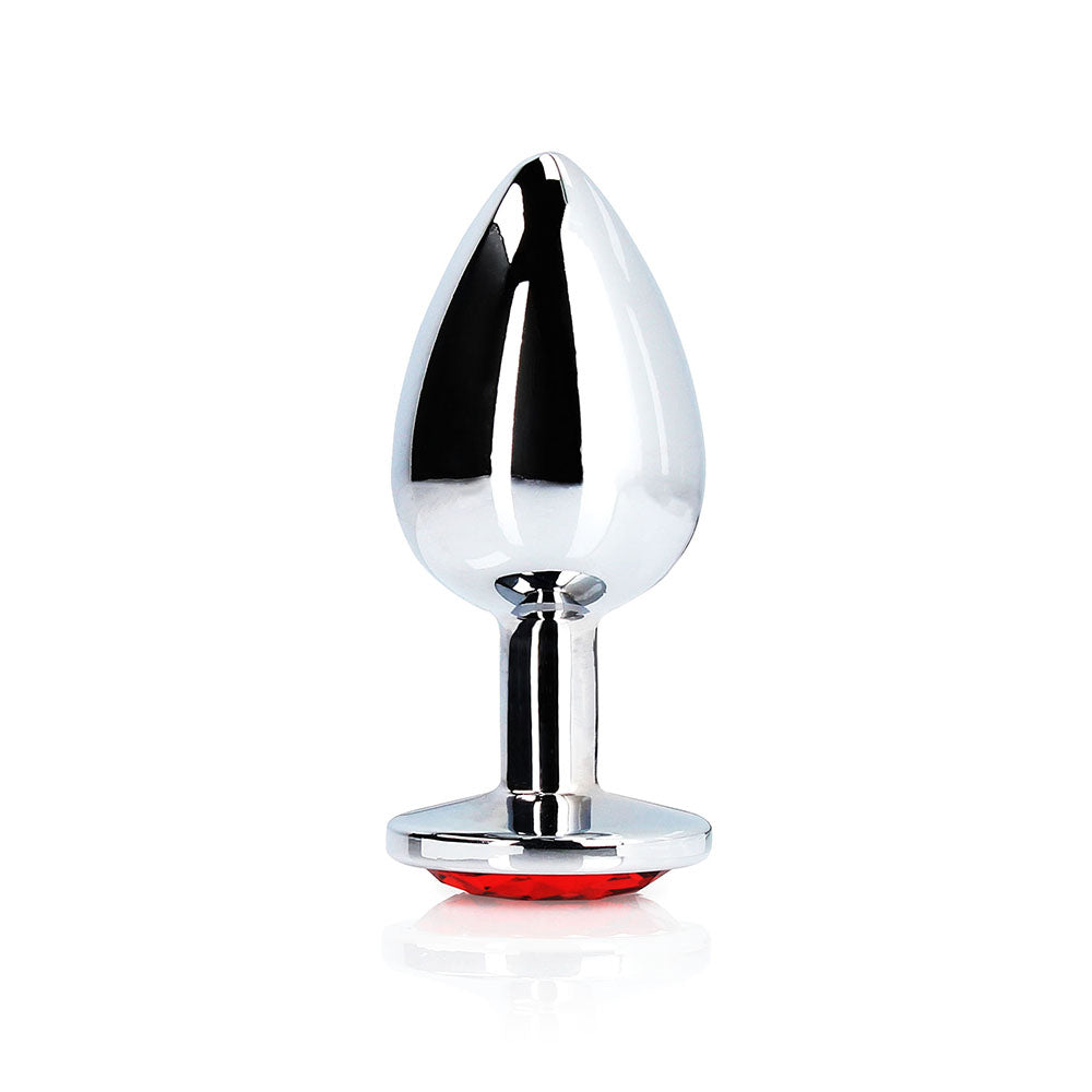 SHOTS - OUCH! ROUND GEM BUTT PLUG SMALL SILVER/RUBY RED