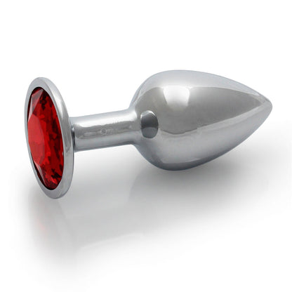 SHOTS - OUCH! ROUND GEM BUTT PLUG SMALL SILVER/RUBY RED