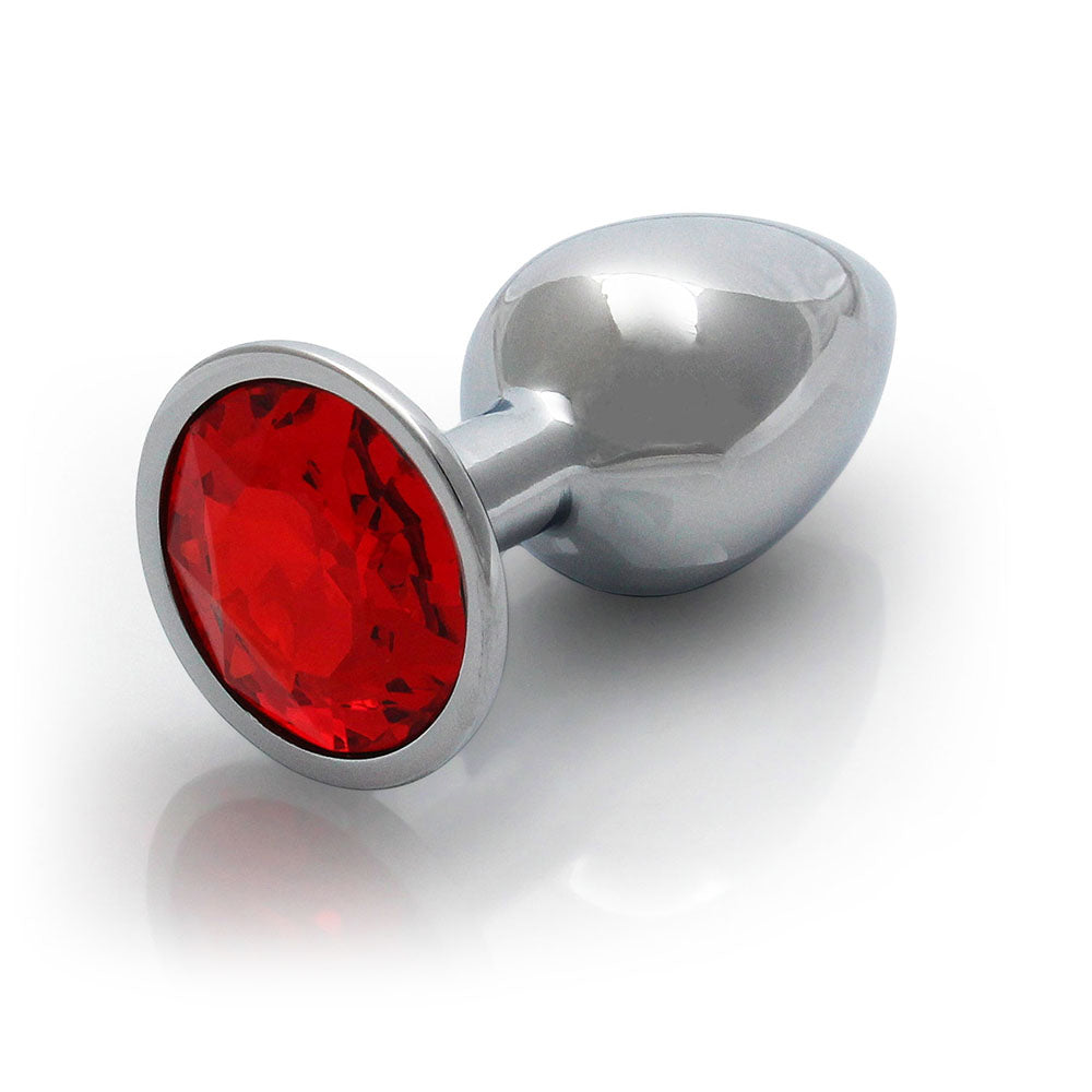 SHOTS - OUCH! ROUND GEM BUTT PLUG SMALL SILVER/RUBY RED