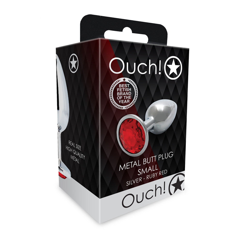 SHOTS - OUCH! ROUND GEM BUTT PLUG SMALL SILVER/RUBY RED