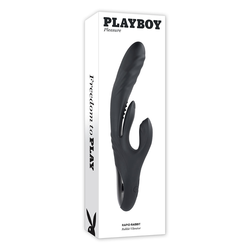 PLAYBOY - VIBRADOR DE DUPLA ESTIMULAÇÃO EM SILICONE RECARREGÁVEL RAPID RABBIT PRETO