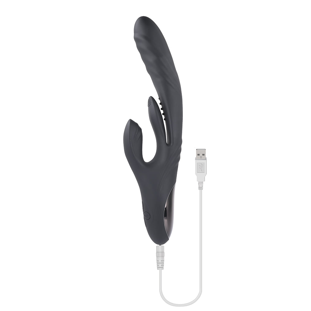 PLAYBOY - VIBRADOR DE DUPLA ESTIMULAÇÃO EM SILICONE RECARREGÁVEL RAPID RABBIT PRETO