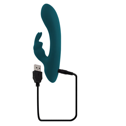 PLAYBOY - LIL RABBIT RECHARGEABLE SILICONE DUAL STIMULATION VIBRATOR DEEP TEAL